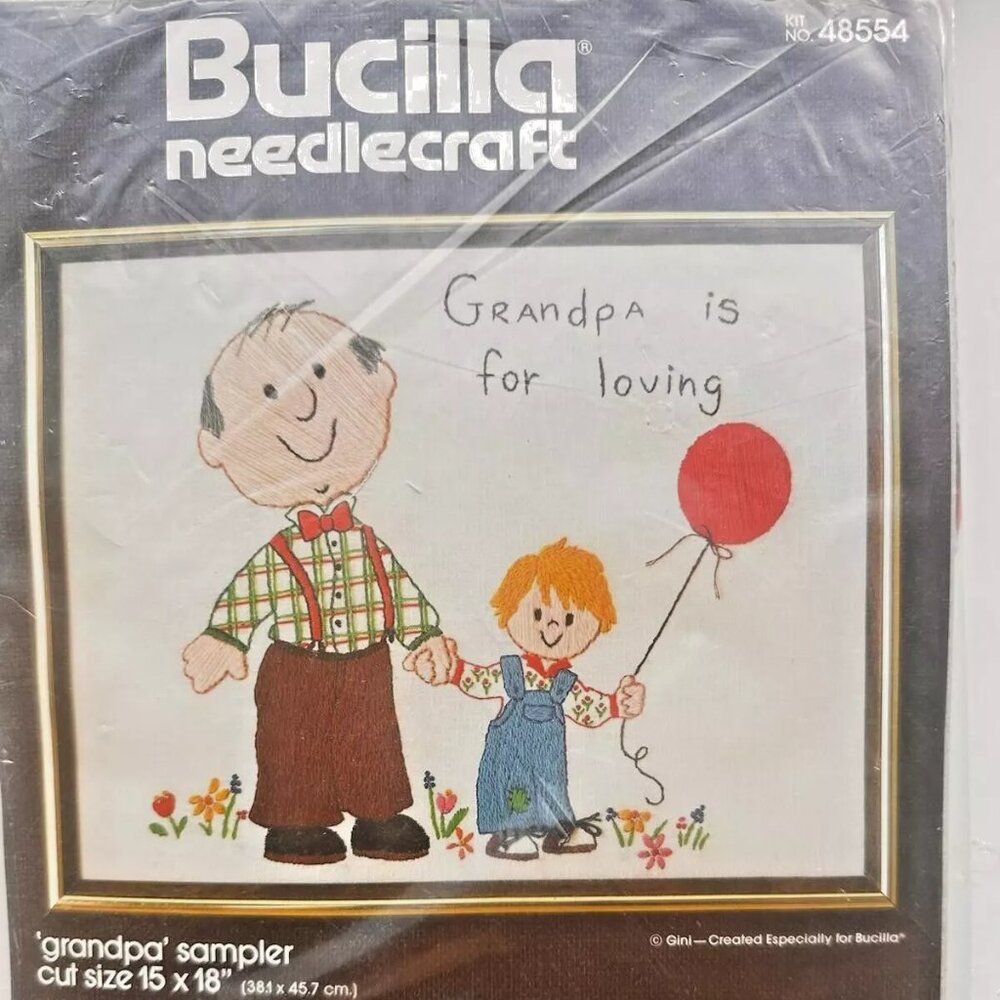 Vintage Bucilla Grandpa Sampler Embroidery Craft Kit New Sealed